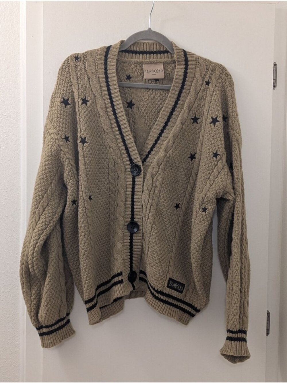 Taylor Swift Fearless (Taylors Version) Beige Cable Knit Star Pattern Cardigan X